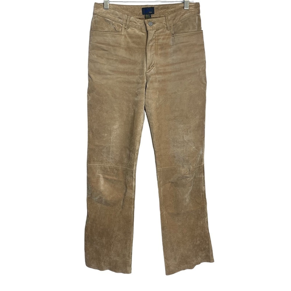 Jou Jou Skins Tan Suede Leather Pants Vintage Straight Leg Brown Womens‎ 7/8